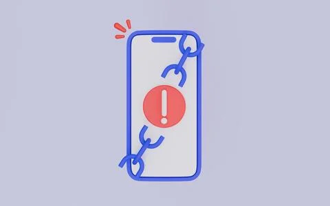 Phone and Error sign, broken chain, Warning error message pop up Illustrazione stock