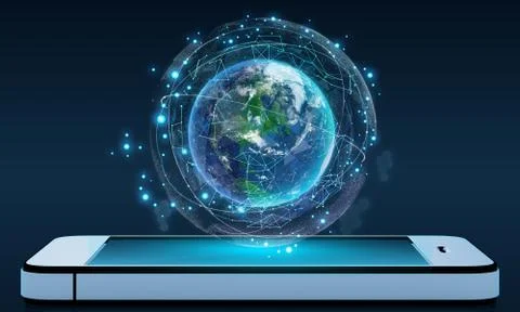 Phone and Globe surrounded by a virtual data network Stock Illustration