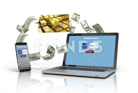 Phone and a laptop with the authentication screen, and credit cards isolated Stock Illustration