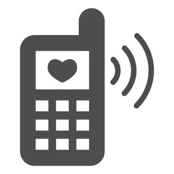 Phone and love message solid icon. Classic phone ringing with heart symbol 스톡 일러스트