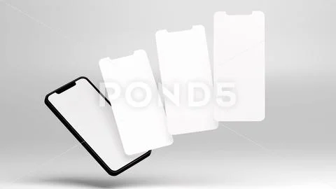 Phone and screens mockup flying zero gravity PSD Template