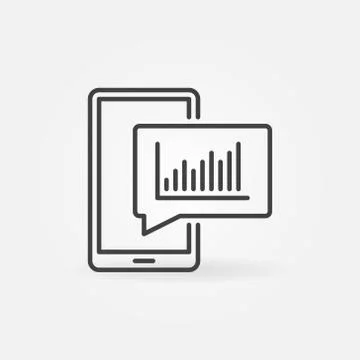 Phone and Speech Bubble with Graph outline vector icon Stock Illustration