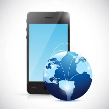 Phone and world globe network illustration Stock Illustration