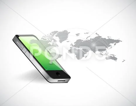 Phone and world map connection map illustration Stock Illustrationen