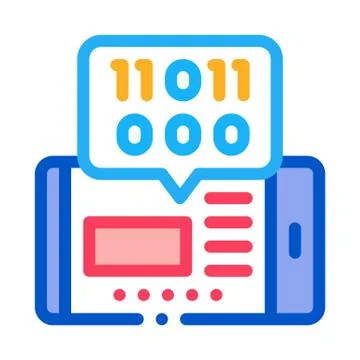 Phone app binary code icon vector outline illustration Stock Illustration
