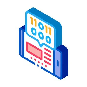 Phone app binary code isometric icon vector illustration Stock Illustration