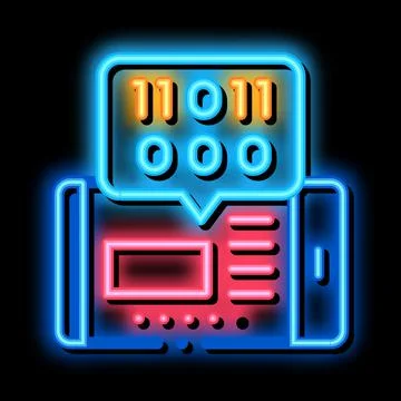 Phone app binary code neon glow icon illustration Stock Illustration