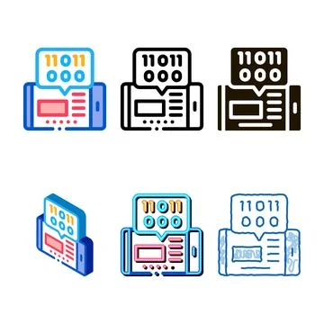 Phone app binary mix code icon vector outline イラスト素材