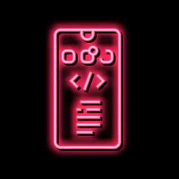 Phone application development neon glow icon illustration Illustrazione stock