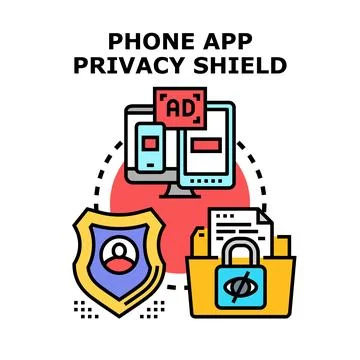 Phone application privacy shield protecting user data Stock Illustration