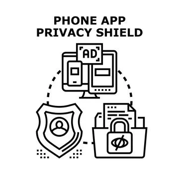 Phone application privacy shield protecting user data Stockillustratie