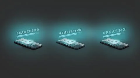Phone artificial intelligence searching, generating, updating process mocku.. Stock Photos