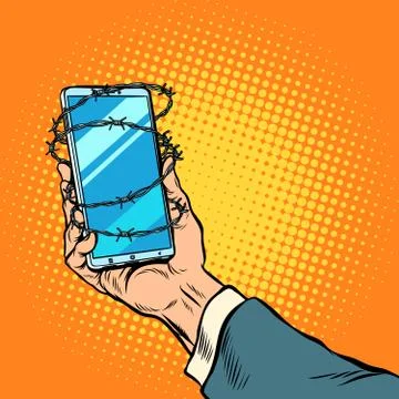 Phone barbed wire in hand Stock Illustration