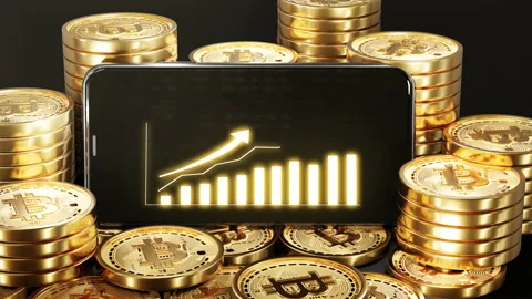 Phone on Bitcoin Crypto screen chart up trend dynamic chart Stock-Footage 141984713