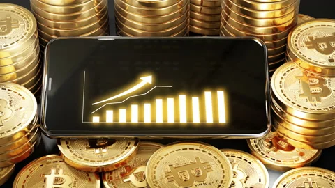 Phone on Bitcoin Crypto screen chart up trend dynamic chart Stock-Footage 141984714