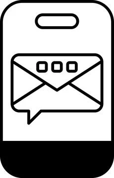 A phone with a black and white image of an envelope with a message inside Stock Illustration