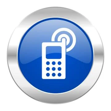 Phone blue circle chrome web icon isolated. Stock Illustration