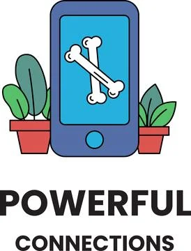 A phone with a bone on it and a plant next to it Stock Illustration