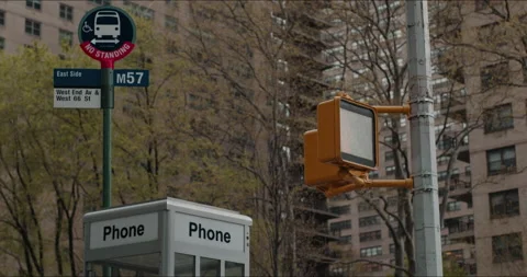 Phone Booth, Bus Stop in New York City Stock Footage 152722475