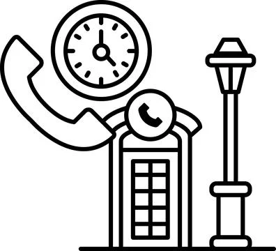 A phone booth with a clock on the wall and a street lamp in the background Stock Illustration