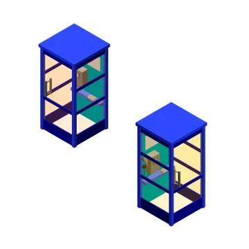 Phone booth set. Vector illustration.Isometric style. 库存插图