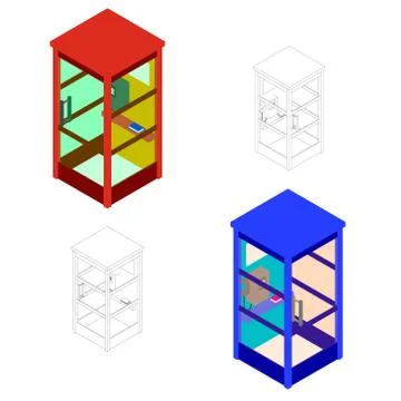 Phone booth set. Vector illustration.Isometric.Flat style. 스톡 일러스트