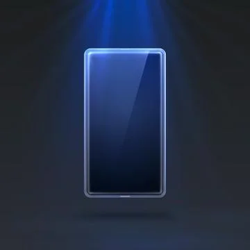 Phone in bright blue color, rays of light in the background. 스톡 일러스트