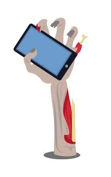Phone in Broken Zombie Hand Vector Illustration Illustrazione stock