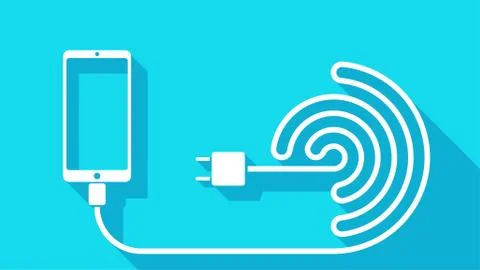 Phone with cable drop shadow Stock Illustration