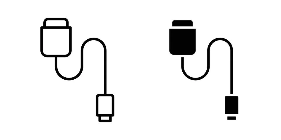 Phone cable icon linear versions pack on white background Stock Illustration
