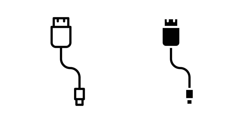 Phone cable icon set modern line and solid style collection. Stock Illustration