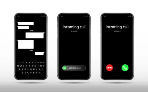 Phone call and chat screen. Realistic smartphone mockup, incoming call. Accept Stock Illustration