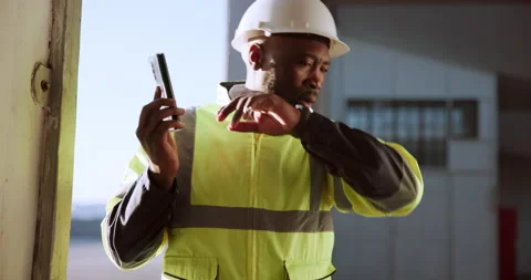Phone call, construction worker and coughing on site with allergies, sick or Stock Footage 277046944