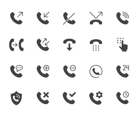 Phone call flat icons set. Answer telephone, dial contact, customer service, sms Illustrazione stock