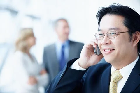 Phone call, glasses and conference with business man for negotiation, commu.. Stock Photos