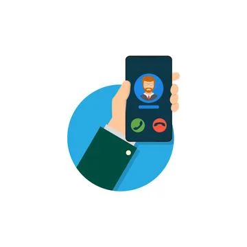 Phone call in hand peeps out of circle Stock Illustration