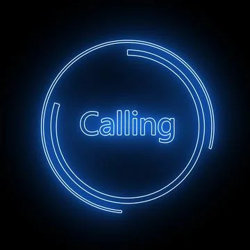 Phone call interface with neon glowing circle on a black background. 스톡 일러스트