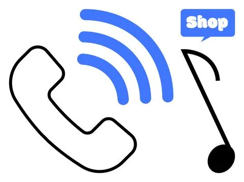 Phone Call with Music Note and Shopping Message Simplistic Vector Art Stock Illustration