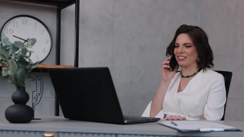 Phone call, open laptop, work workspace Stock Footage 317262480