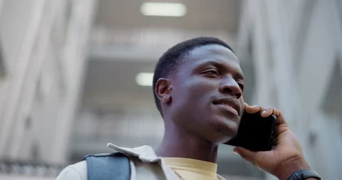 Phone call, student and black man in city, below and app with scholarship, Stock Footage 323252701