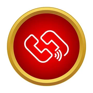 Phone call symbol in red circle with gold border Stock Illustration