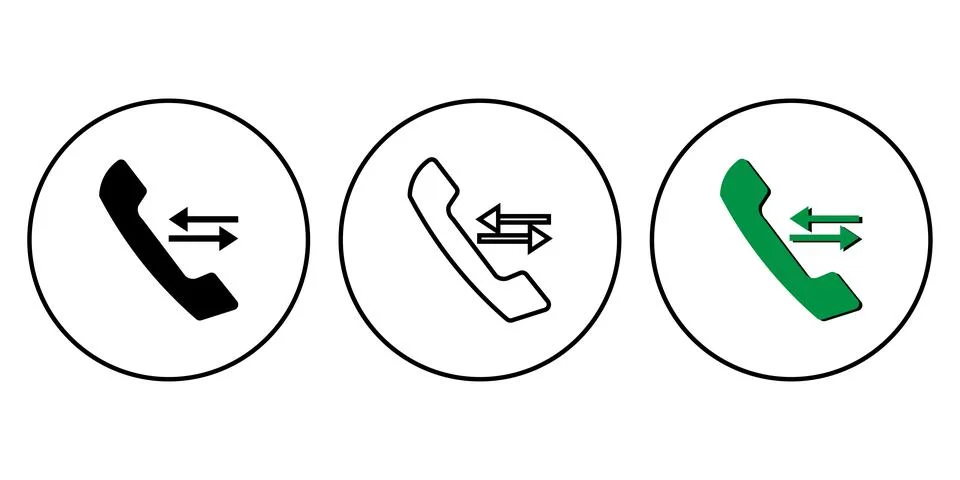 Phone call transfer icon set inside circles isolated on white background Stock Illustration