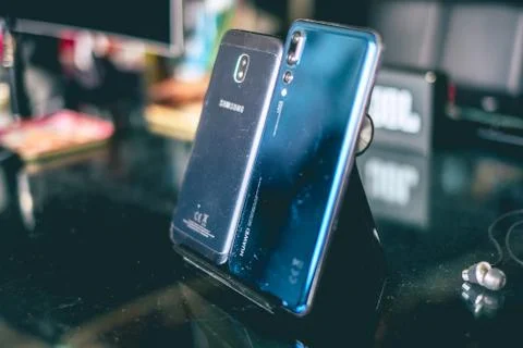 Phone camera comparison between Samsung and Huawei phones Stock Photos