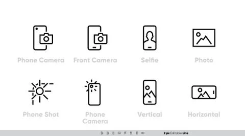 Phone Camera, Front and Back Lens icon set. Selfie, Shot, Vertical, Horizontal Stock-Illustration