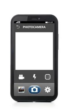Phone camera mobile camera interface on touch screen phone, cut out from w... Stock Photos