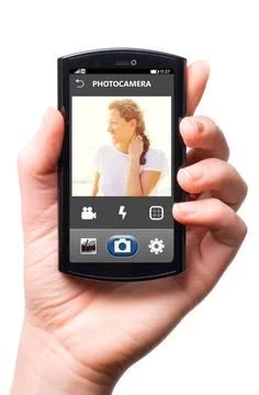 Phone camera mobile camera interface on touch screen phone, cut out from w... Stock Photos
