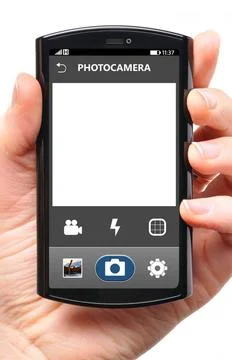 Phone camera mobile camera interface on touch screen phone, cut out from w... Stock Photos