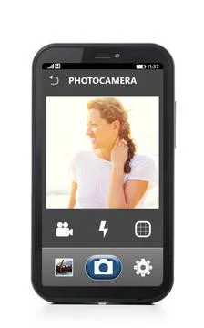 Phone camera mobile camera interface on touch screen phone, cut out from w... Stock Photos