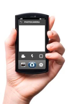 Phone camera mobile camera interface on touch screen phone, cut out from w... Stock Photos