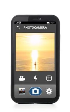 Phone camera mobile camera interface on touch screen phone, cut out from w... Stock Photos